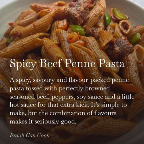 Spicy beef penne pasta tossed with peppers